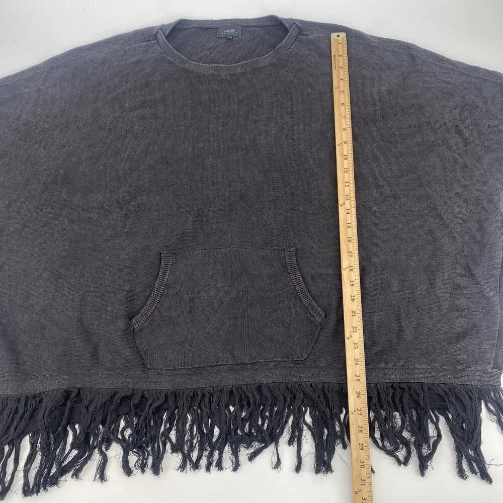 Joes Jeans Collection Size Small Black Poncho Sweater Cotton Fringe Pockets Boho